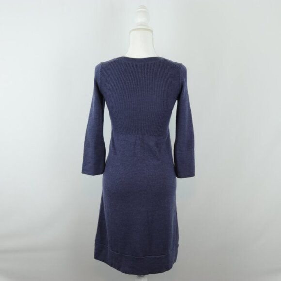 Boden Women's Size 8 Blue Tight Knit Scoop Neck 3/4 Sleeve Mini Sweater Dress - Picture 3 of 6